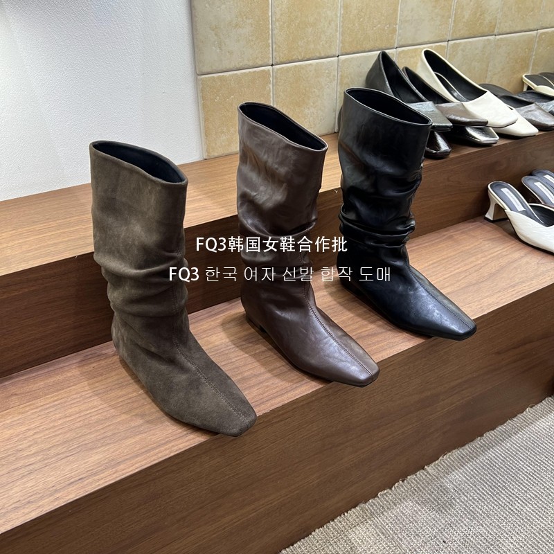 FQ3 实拍BULVJI短靴女复古时尚时装靴小方头中拼接车缝线粗跟女靴,女鞋,时装靴,淘宝优惠券,粉丝福利购,淘宝优惠卷
