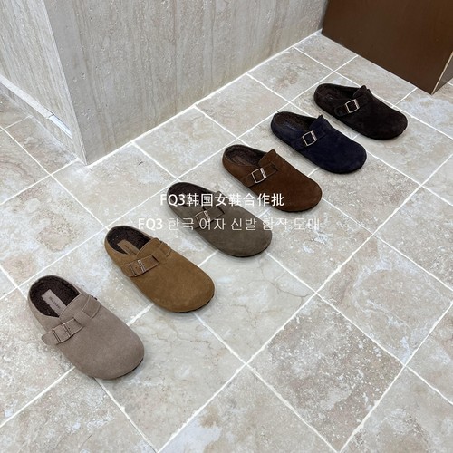 FQ3 实拍BEI LI XUAN秋冬加绒保暖圆头穆勒鞋内增防滑真皮勃肯鞋