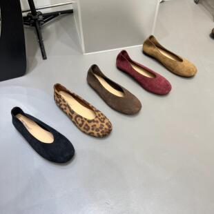 FQ3 实拍mishadi单鞋女外穿平底鞋磨砂真皮平跟鞋女一脚蹬豆豆鞋