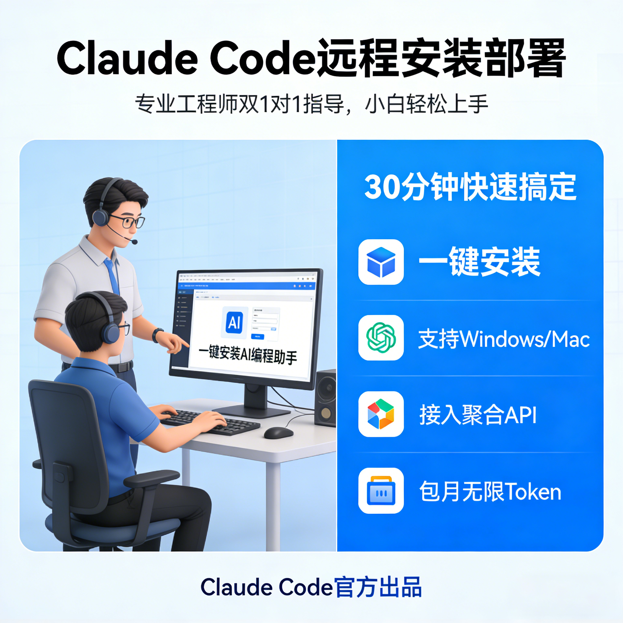 Claudecode远程安装技术服务Windows/Mac平台配置接入聚合API免登