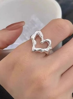 磨砂不规则爱心戒指女开口调节小众设计简约高级感轻奢百搭食指环