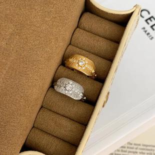 复古中古拉丝工艺轻奢高级感盾牌尾戒精致太阳锆石戒指女开口新品