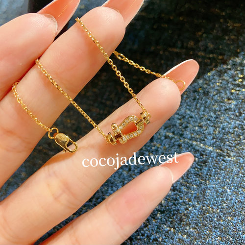 18K金天然钻石玫瑰金带钻马蹄扣手链迷你mini马蹄手链au750