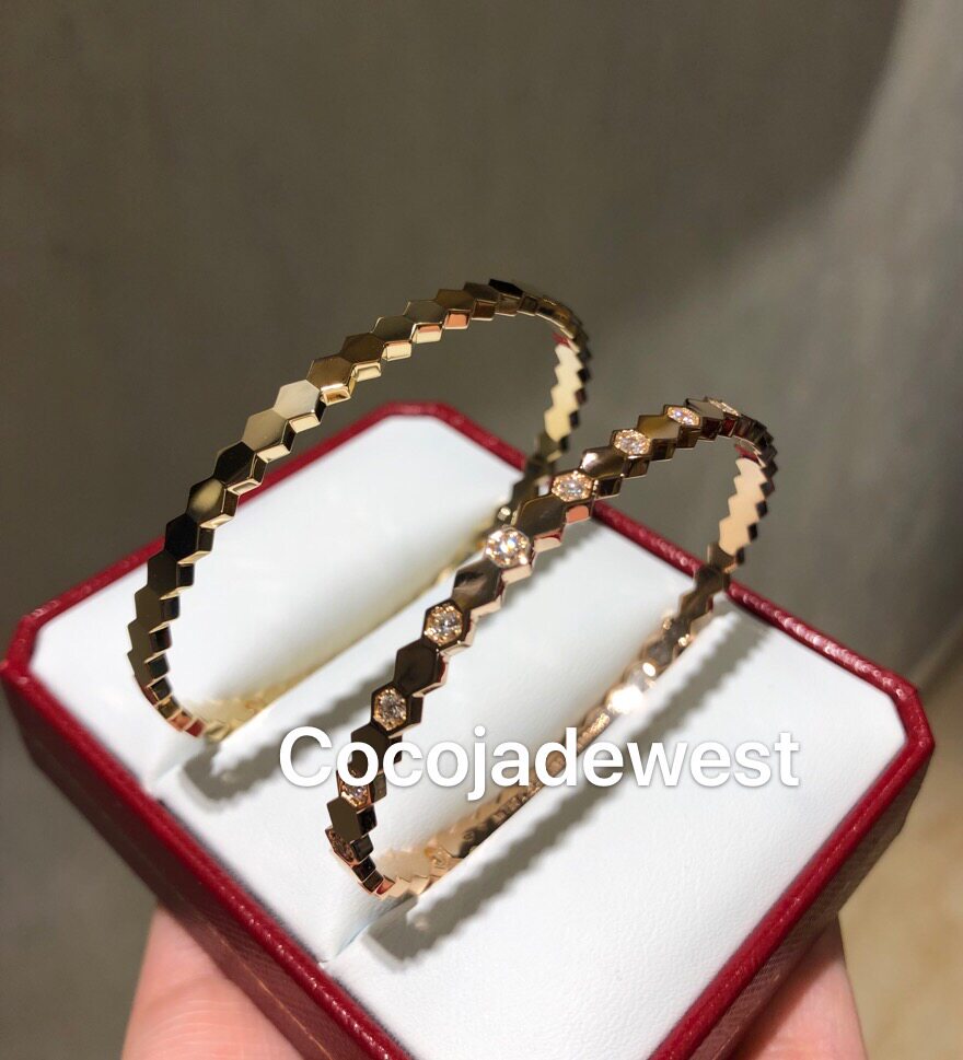 珠宝定制 18k金天然钻石黄金蜂巢钻石手镯 白金玫瑰金素金手镯