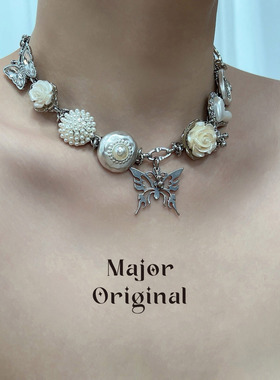 美作原创MAJOR 蝴蝶珍珠项链「蝶恋花谷」朋克女锁骨复古项链