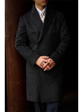 UG男装 冬款 半麻衬手工米兰眼 崖脊灰 羊绒 双排戗驳领 马球大衣