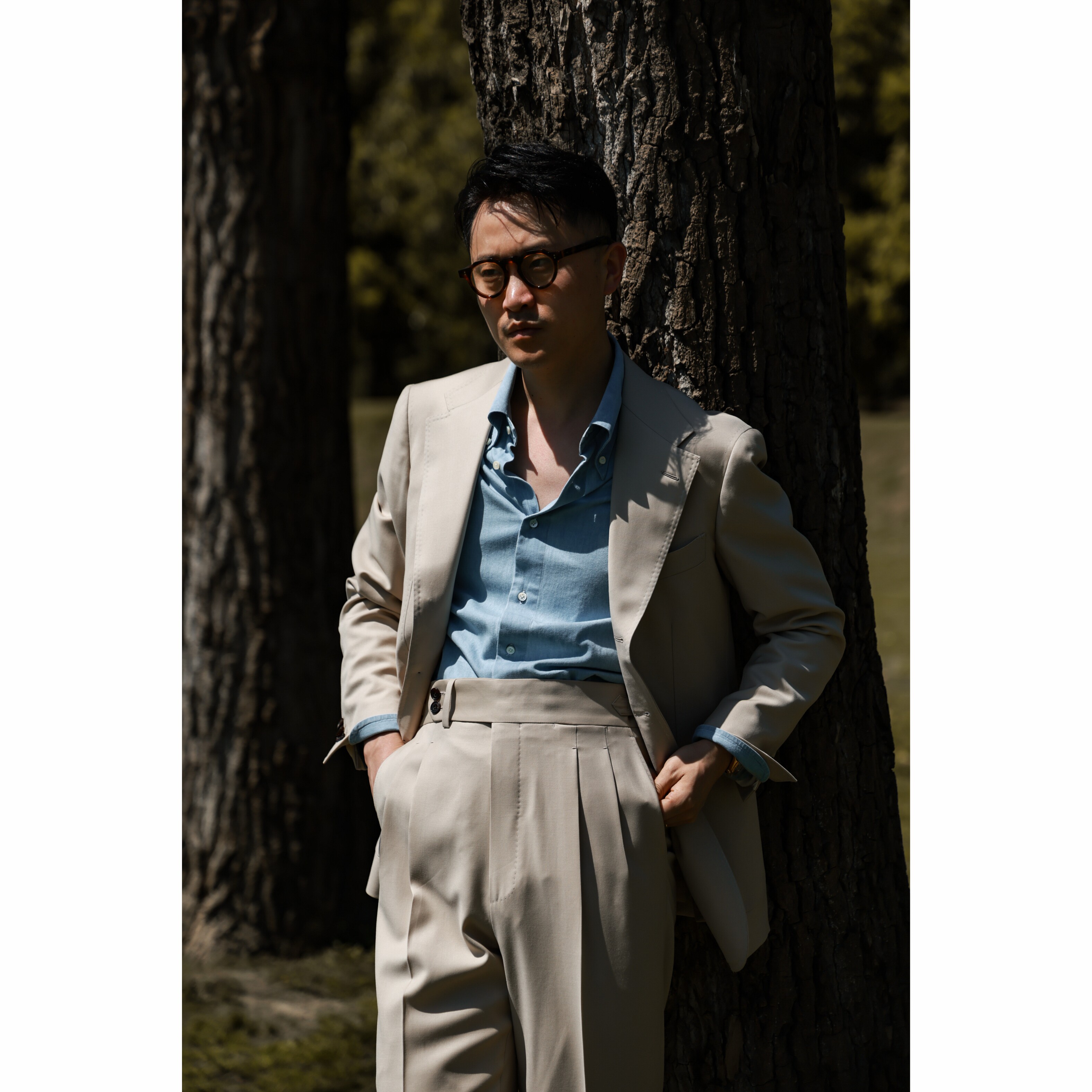 UGENTLE《自在其间》系列 半麻衬「沙岩薄雾」单排3扣2西服套装男