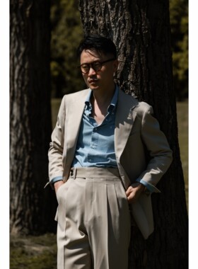 UGENTLE纯羊毛半麻衬平驳领西服
