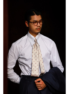 UG男装 100支双股纱高密织法 雪域白麦穗纹 意式教父领长袖男衬衫