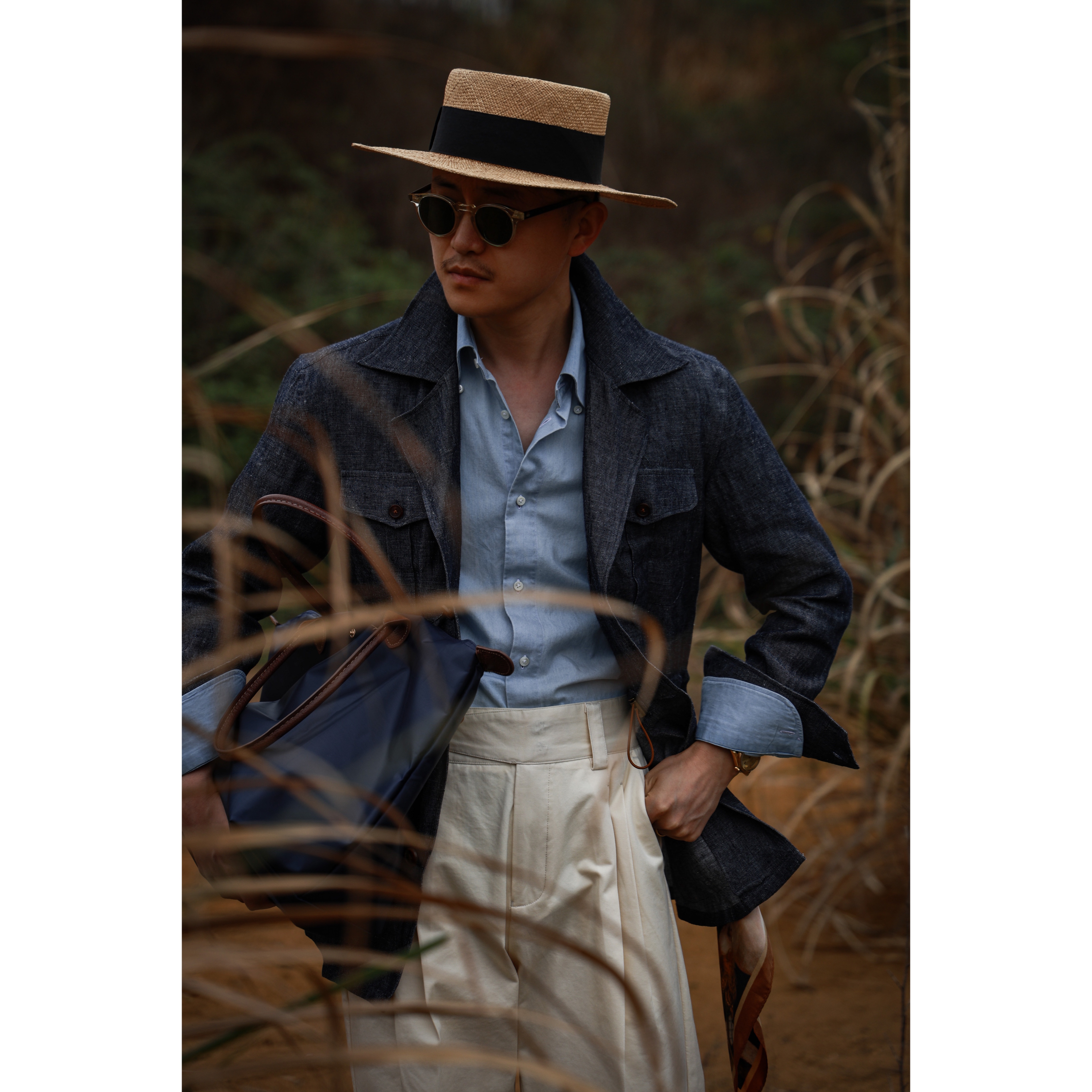 UGENTLE翻领亚麻猎装透气夹克