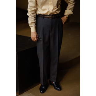 〔福利款〕意大利loro面料 「炭灰暗条纹」 好莱坞 复古 高腰西裤