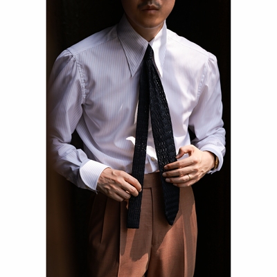 UGENTLE教父领条纹纯棉手工衬衫