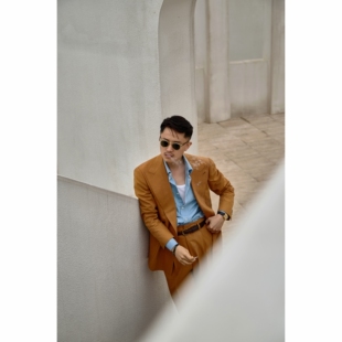 UGENTLE男装 戗驳领双排4扣1西服 美利奴羊毛「托斯卡纳落日」意式