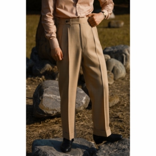 巴黎扣复古高腰西裤 全羊毛「大漠黄千鸟格」意式 品牌 UGENTLE男装