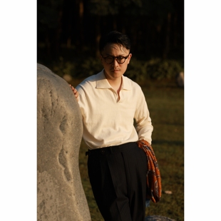 UGENTLE男装 羊绒棉针织「云柔白」秋冬一片领 老钱 马球长袖毛衣