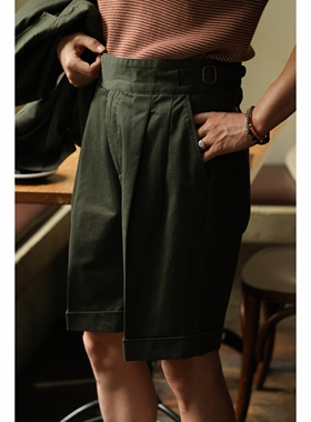 UGENTLE男装 重磅水洗棉「迷雾森林」Gurkha 廓尔格复古高腰 短裤