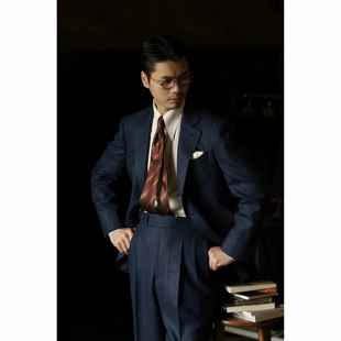 UGENTLE男装 半麻衬工艺 全羊毛「议会蓝条纹」单排3扣2 西服套装