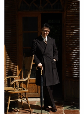 UGENTLE男装 半麻衬工艺 纯羊毛「乌木棕」戗驳领双排扣 马球大衣