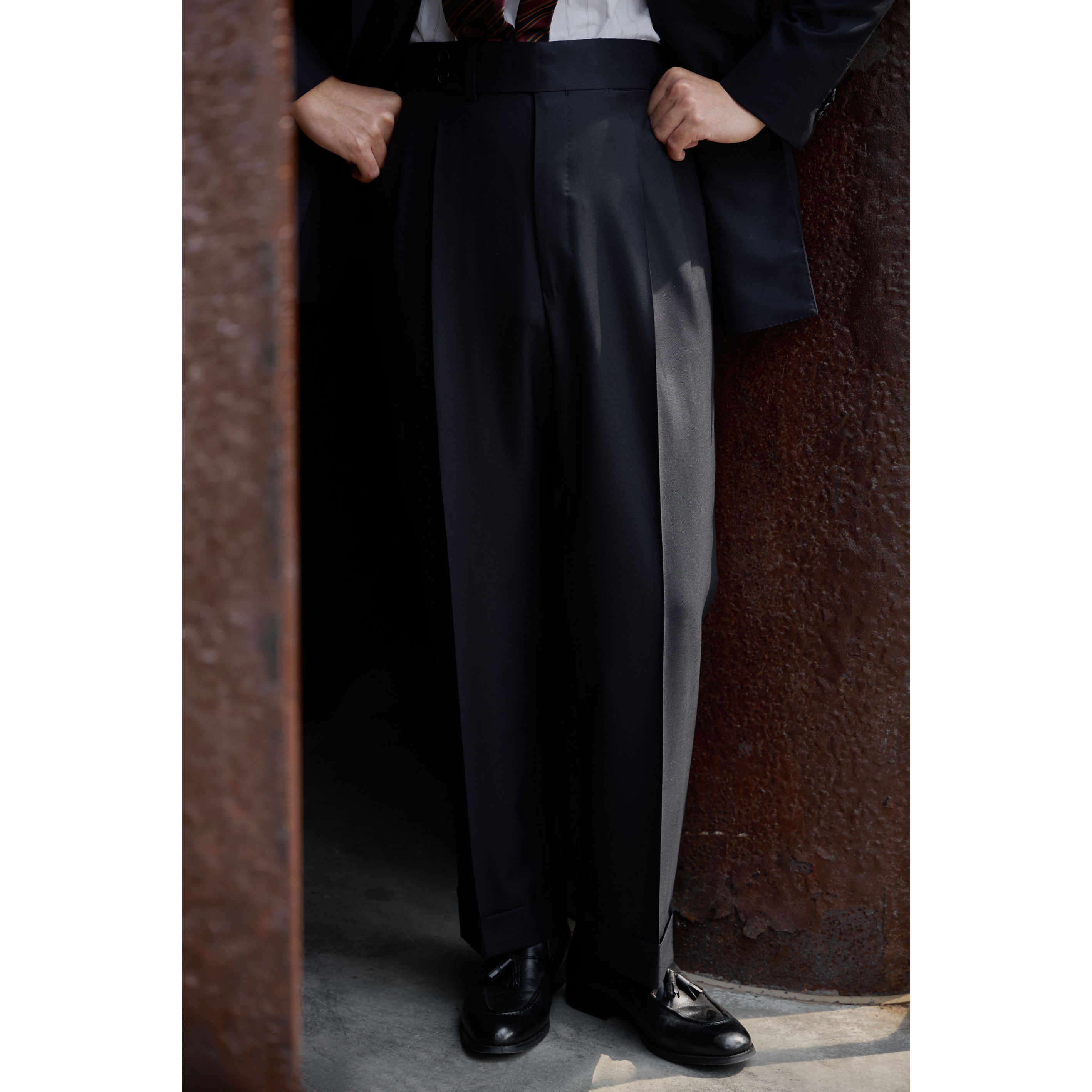 UGENTLE桑蚕丝羊毛直筒高腰西裤