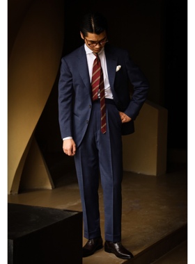 UGENTLE男装 高定半麻衬 手工米兰眼 普鲁士蓝napoli复古3扣2单排