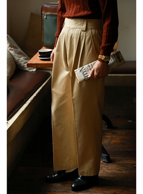 UGENTLE男装品牌 廓尔格Gurkha纯棉「麦垛黄」复古高腰阔腿休闲裤