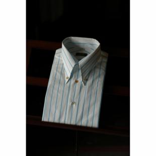 纯棉「冰川蓝条」复古教父明扣领绅士衬衫 UG男装 意式 系列 经典