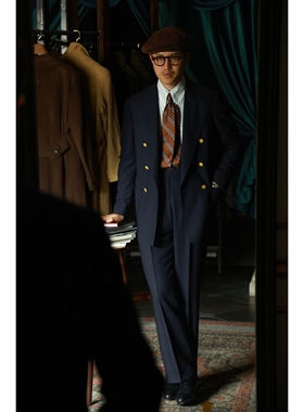 UGENTLE 高定全麻衬 全羊毛强捻「墨海幽蓝」双排6扣1 布雷泽西服