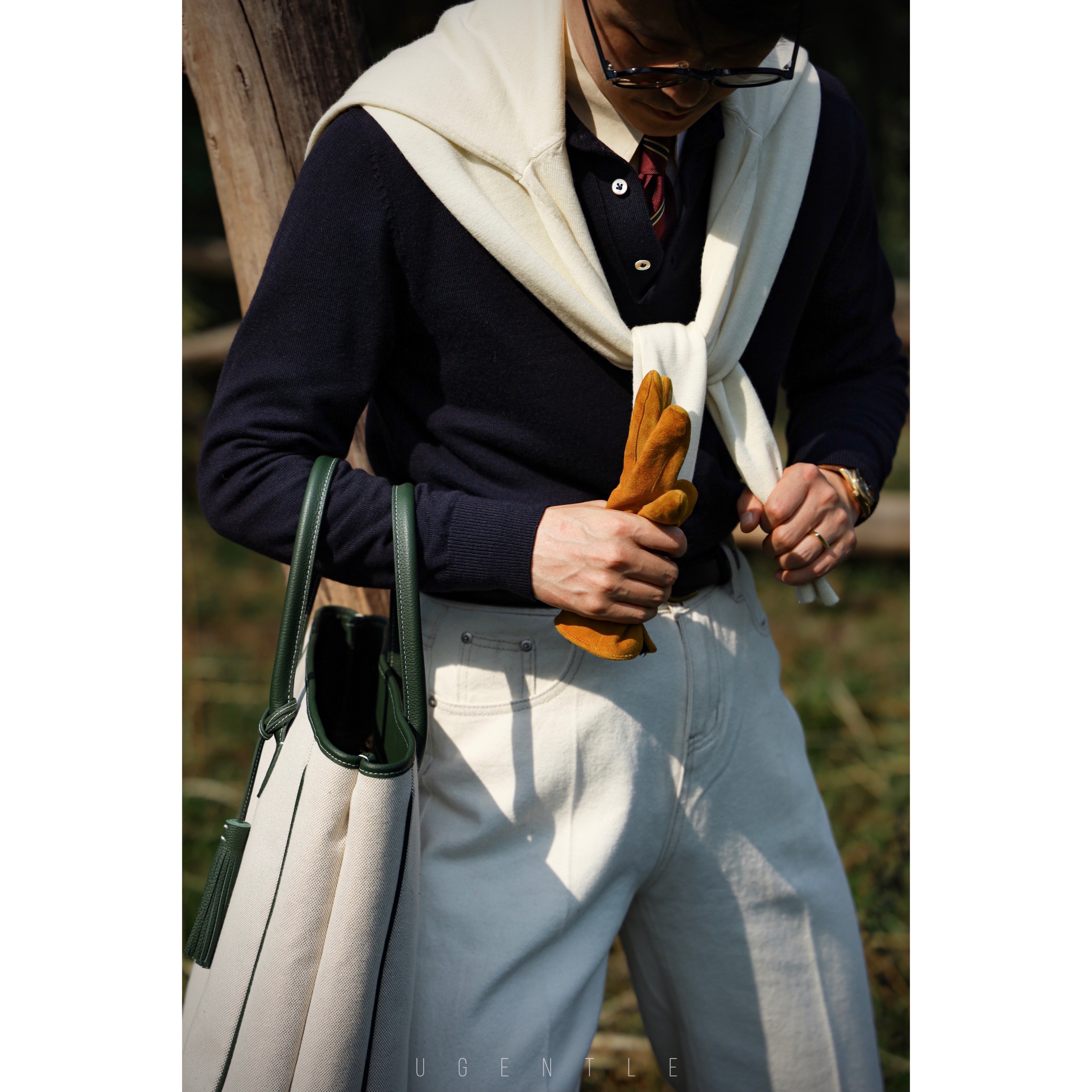 UGENTLE长袖Polo衫纯羊毛毛衣