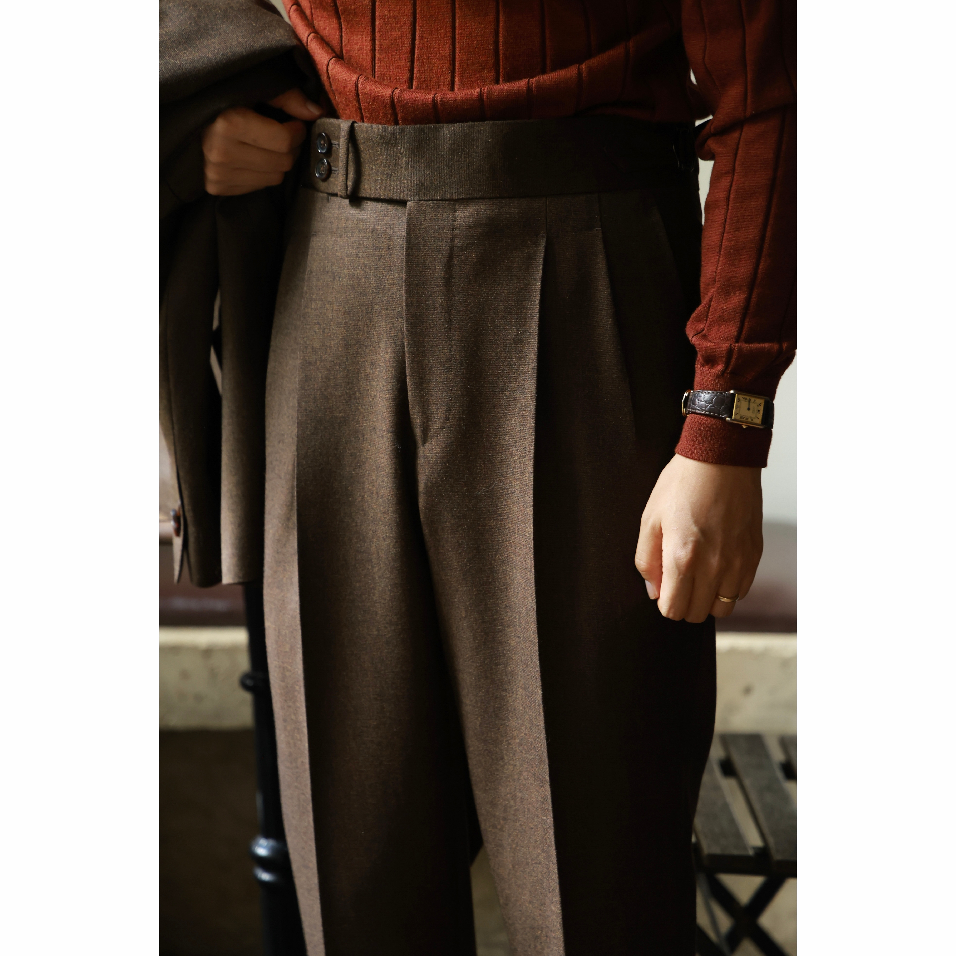 UGENTLE巴黎扣全羊毛直筒西裤