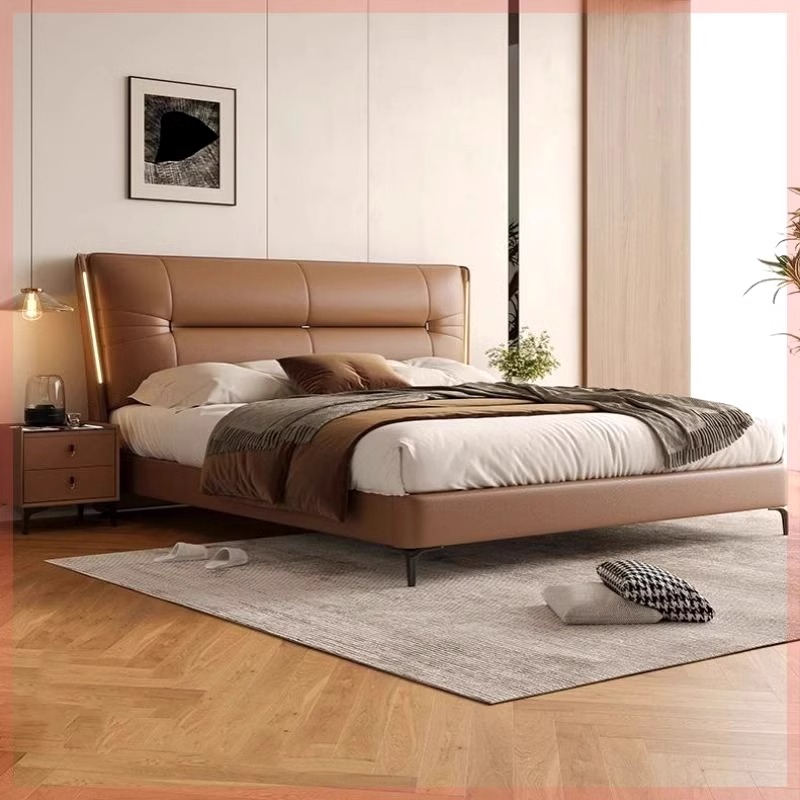 现代简约意式轻奢真皮床1.8床主卧室大床高端大气双人床2米床大床