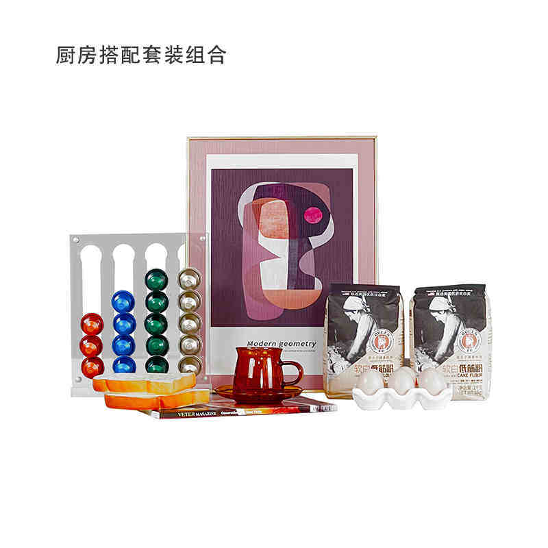 厨房摆件饰品样板房间软装抽象装饰画仿真鸡蛋面包道具咖啡胶囊架