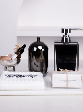 卫浴托盘摆件套装组合样板房卫生间洗漱台面棉签筒按压洗手液瓶