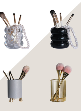 企信 波点透明玻璃化妆刷笔筒 样板房衣帽间化妆台彩妆ins风道具