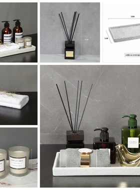 样板房新中式卫生间摆件轻奢银色托盘香薰蜡烛毛巾摆放组合套装品