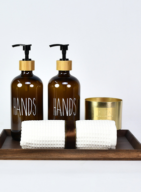 轻奢黑金胡桃木托盘按压瓶洗手液香薰毛巾样板房卫浴组合摆件饰品
