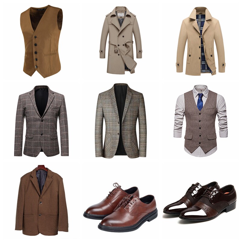 罗家家居软装现代轻奢样板房衣帽间衣服装棕色衬衫西服皮鞋男摆件