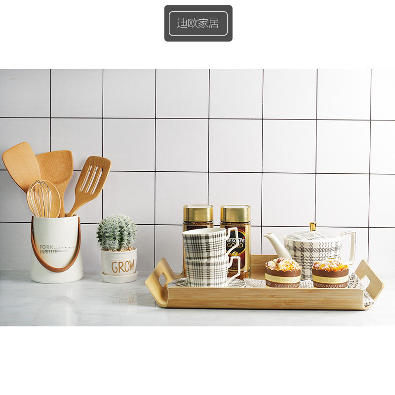 样板间简约现代软装饰厨房用品收纳桶茶具仙人掌创意家居摆件组合