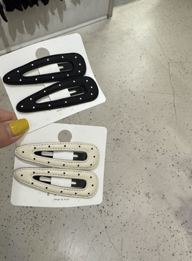 6.22韩国东大门baket日韩皮质简约黑白波点缕空水滴BB夹刘海夹F4