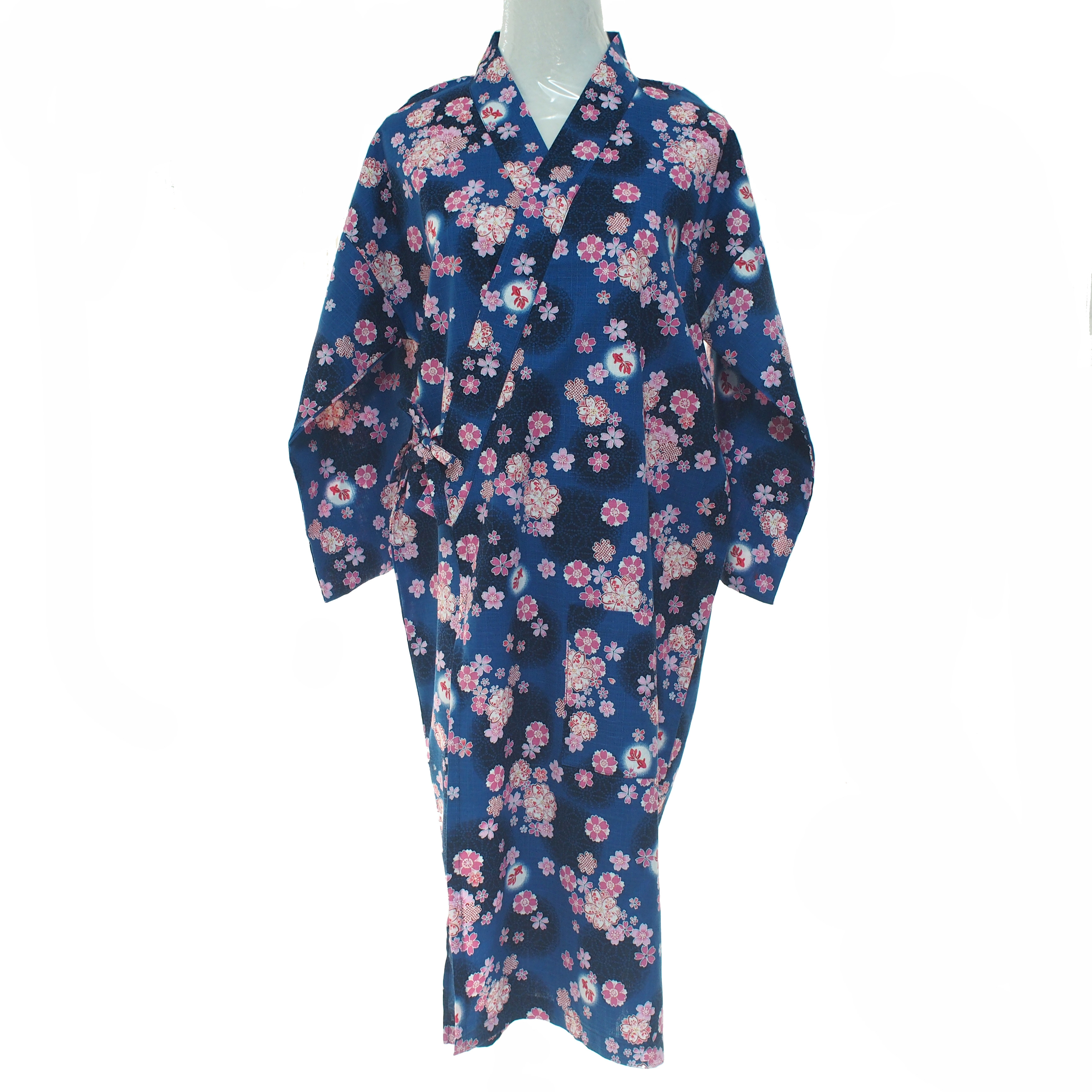 自制日式和服家居服甚平睡衣睡裙竹节棉樱花金鱼