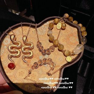 高定珠宝 复古龙鳞五帝钱碎冰冰项链 新中式手工拉丝灵蛇吊坠项链