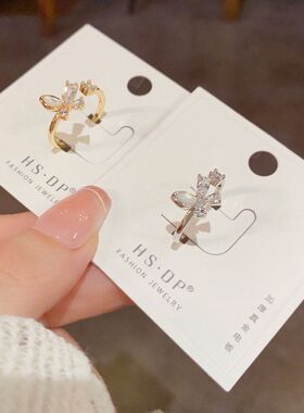 日韩时尚精致百搭镶钻贝壳蝴蝶开口戒指女个性简约设计感食指戒女