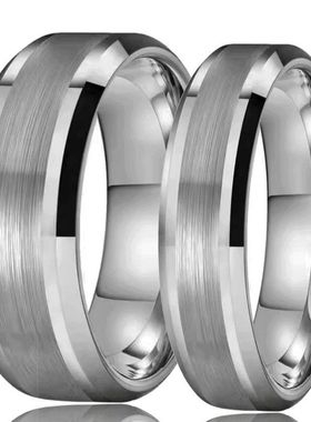 6宽8宽对戒简约情侣钨钢平面倒角中间砂经典热卖现货一件代发