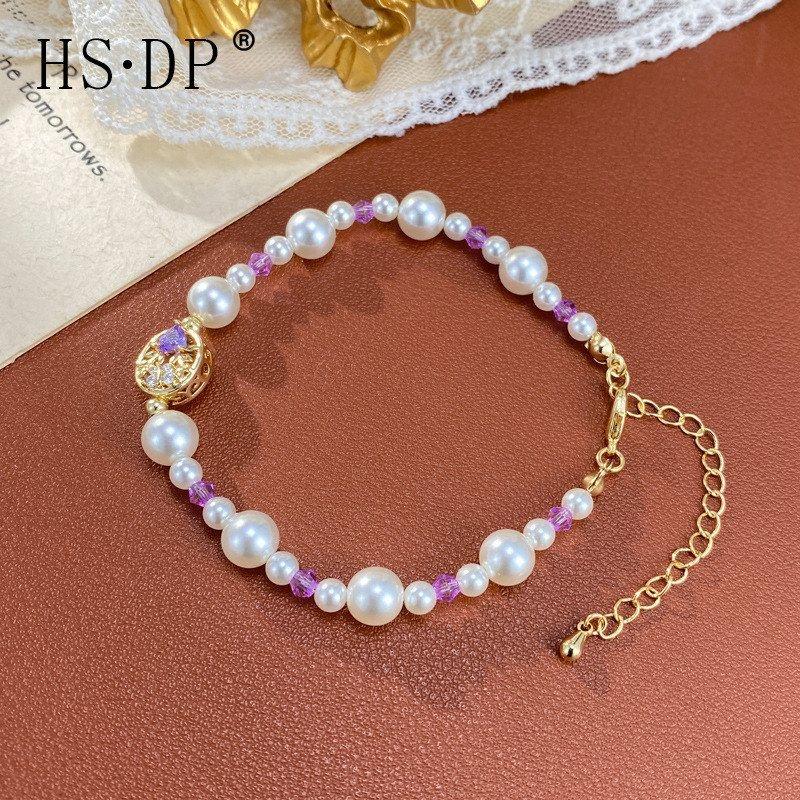 小众时尚甜美百搭满钻椭圆珍珠手链个性轻奢气质简约高级感手饰女