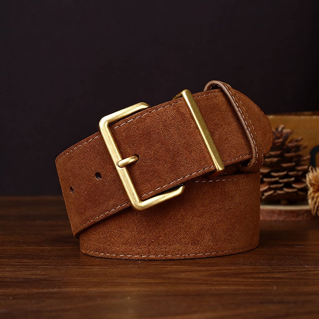 4.3CM复古磨砂高级感麂皮宽腰封搭配西装大衣百搭翻毛皮网红腰带