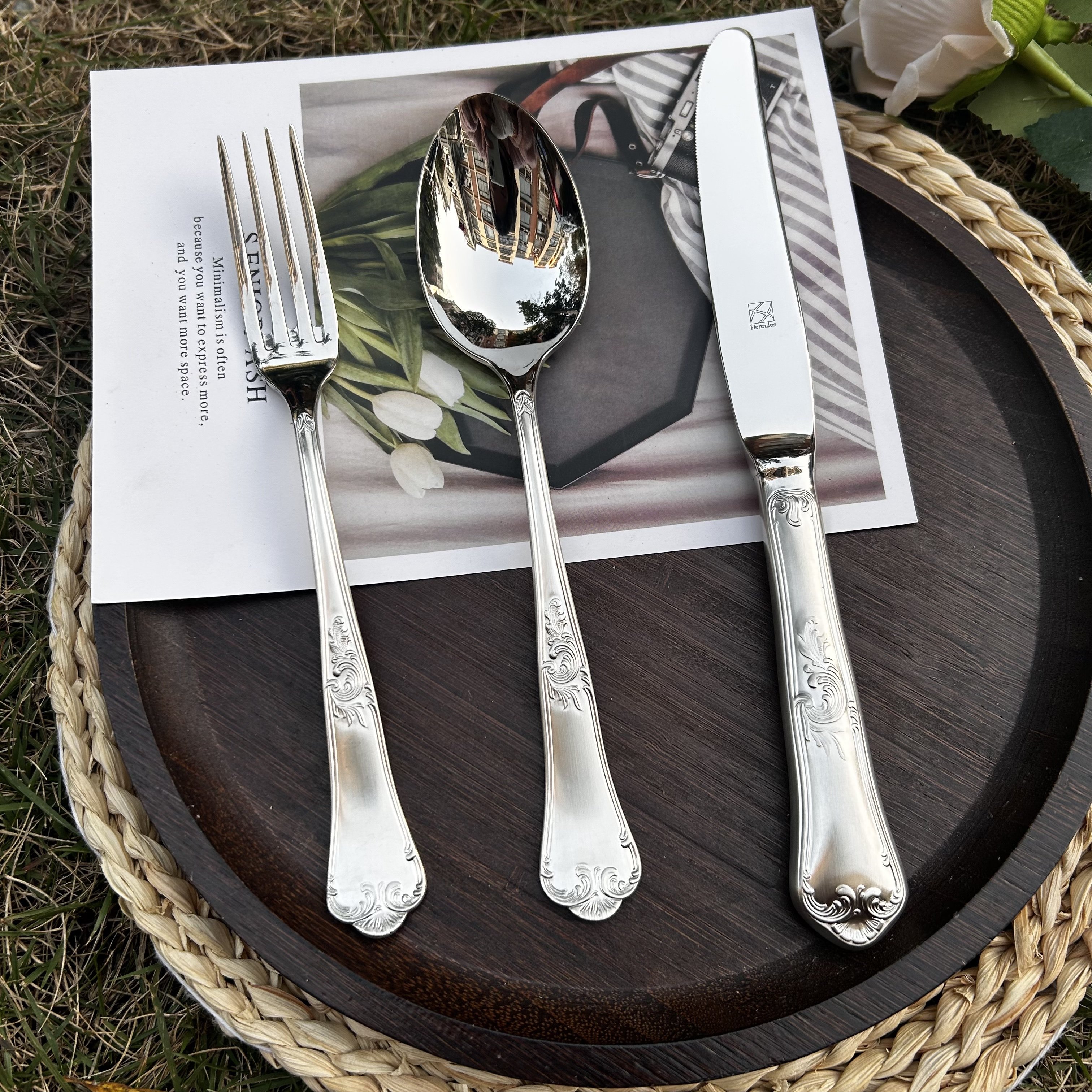 出德国HERCULES18/10不锈钢饭勺西餐勺三件套大餐勺牛排刀叉勺厚