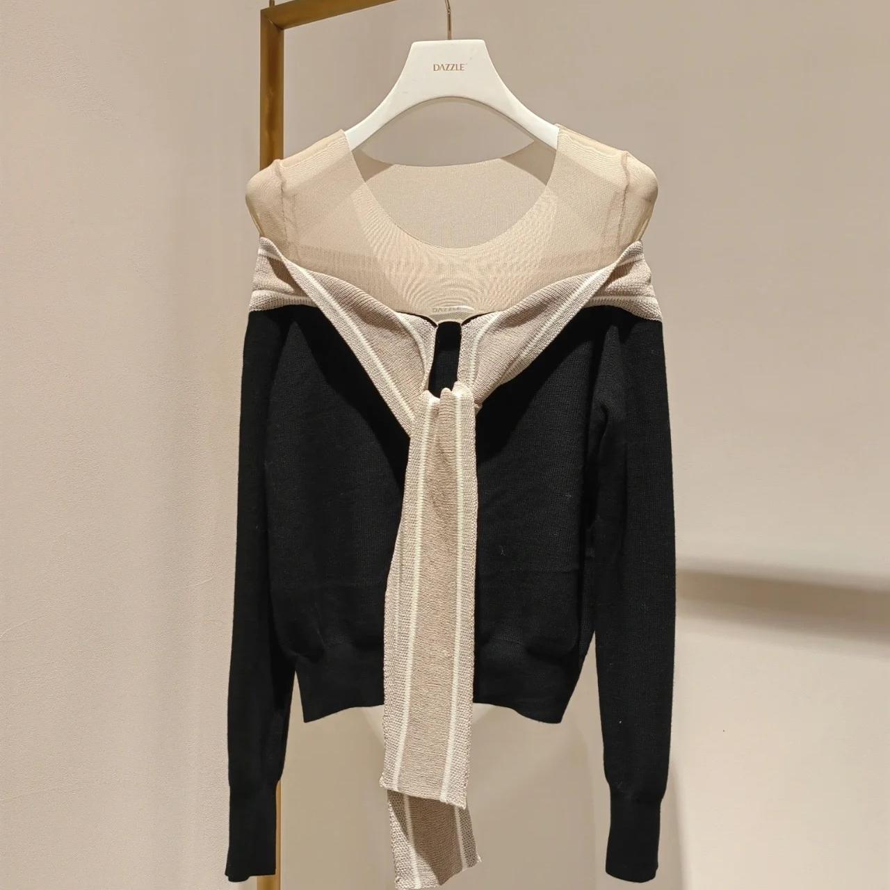 2E3E429折DAZZLE地素国内正品代购2022秋针织一字领套衫吊牌1499
