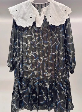 2H3O601折DAZZLE地素国内正品代购2023秋黑色花布连衣裙吊牌2999