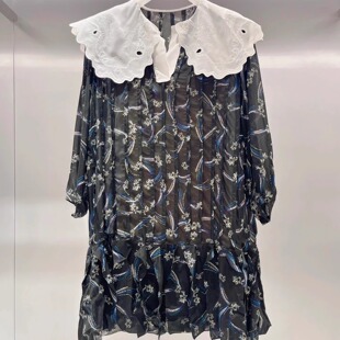 2H3O601折DAZZLE地素国内正品代购2023秋黑色花布连衣裙吊牌2999