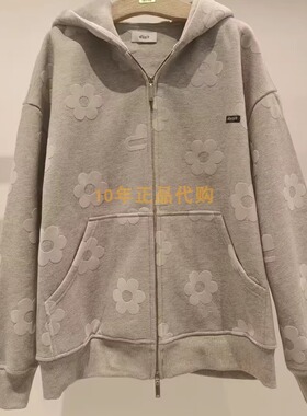 3I4J250折dzzitD素国内正品代购2024冬浅灰色花朵卫衣吊牌1490