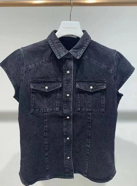 2E2RC01折DAZZLE地素国内正品代购2022夏黑色牛仔衬衫吊牌1399